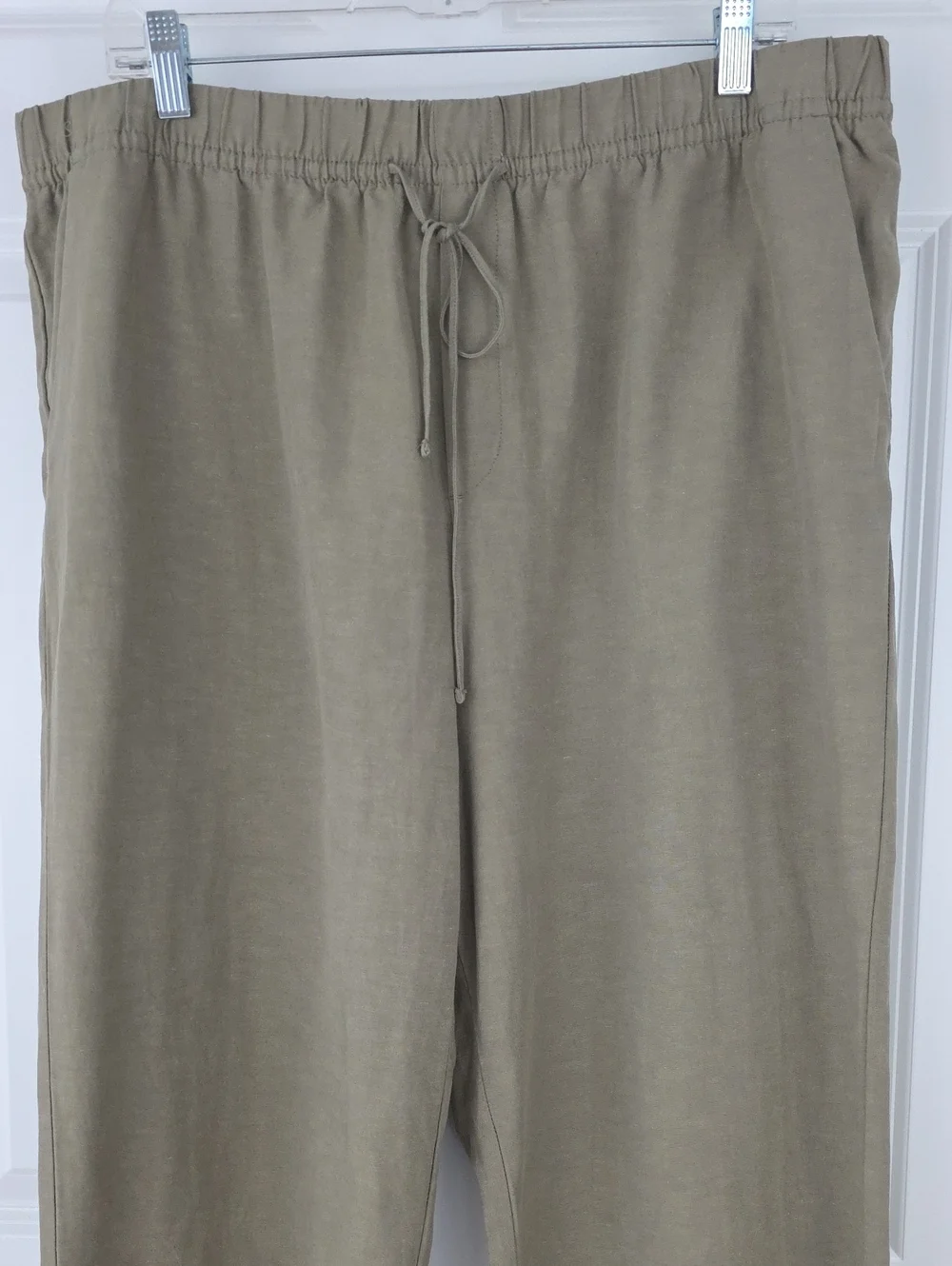 Women's H&M Linen Blend Olive Green Pull On Pants With Pockets Size XL
